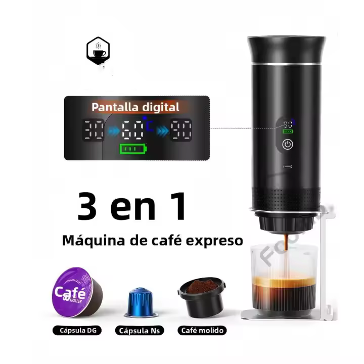 Cafetera Portátil Espresso con Calentamiento Rápido | USB-C | Máquina de Café Portátil Automática 3 en 1 muy fácil de usar | Ideal para Viajes, Oficina y Camping (PRO 80ML LED) - 1