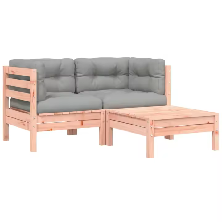 vidaXL Sofá de jardín con cojines y reposapiés 2 plazas Marrón pino, Douglas natural, Impregnado natural Conjunto Terraza Muebles Jardín Exterior Juego de Muebles de jardín Mueble Jardín Exterior Muebles de Salon Exterior - 1