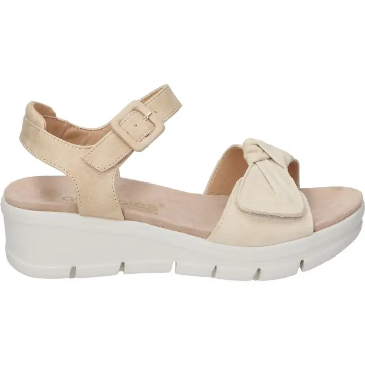 AMARPIES | Sandalias con Cuña Amarpies para Mujer – Sandalias con en Color Beige con Detalle de Lazo – Sandalias con Hebilla – Cuña Media y Cómoda – Con Plataforma – Estilosas – Versátiles y Combinables – Modelo ABZ28602 - 1