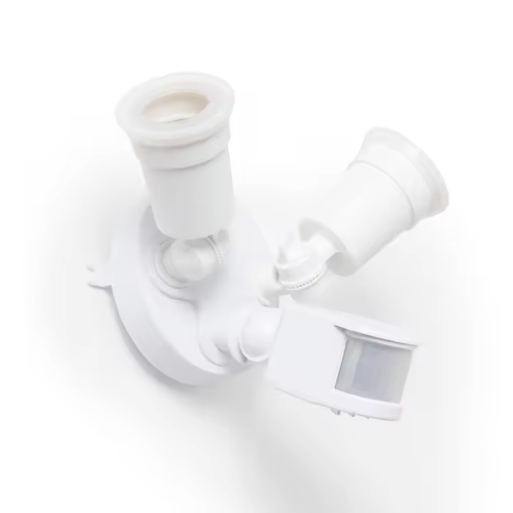 Ledkia Sensor de Movimiento PIR Crepuscular 180º de Pared Exterior IP44 para Dos Bombillas E27 Blanco - 1