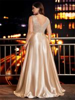 Vestido De Noche Elegante De Talla Grande Con Lentejuelas Para Mujer V-Neck Satén Fiesta Prom Formal De Largo Floor Length - details 6