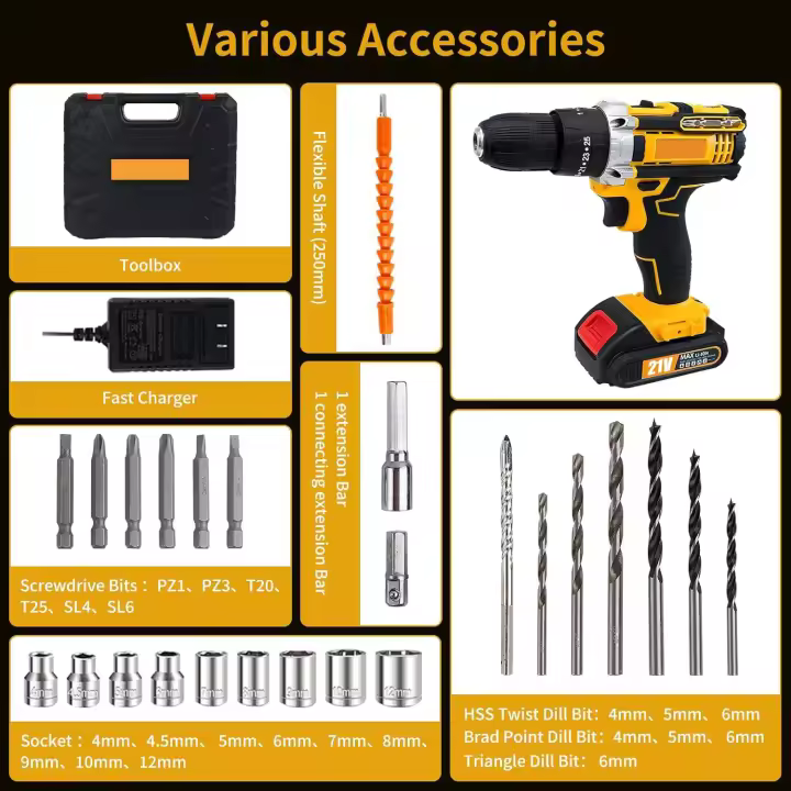 Cordless Electric Screwdriver Hand Drill Impact Drill  Battery Rechargeable With 2 Battery Electric Tools - 1