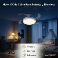 Ventilador de techo retráctil de lujo 80 W con luz y control remoto, aspas ocultas, flujo de aire ajustable, luz LED con atenuación continua, motor DC silencioso, ideal para 10-15 m² - details 8