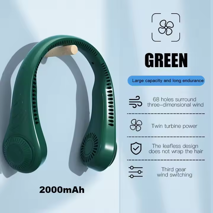 ZC Ventilador portátil para colgar en el cuello, dispositivo de refrigeración USB sin hojas, banda para el cuello de 360 grados, 78 salidas de aire envolvente, recargable, 4000Mah - 1