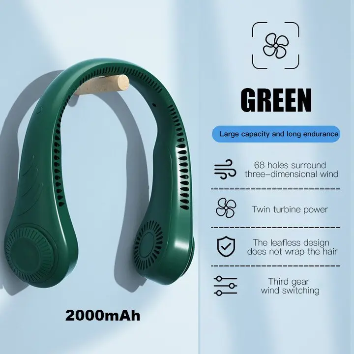 ZC Ventilador portátil para colgar en el cuello, dispositivo de refrigeración USB sin hojas, banda para el cuello de 360 grados, 78 salidas de aire envolvente, recargable, 4000Mah - 1