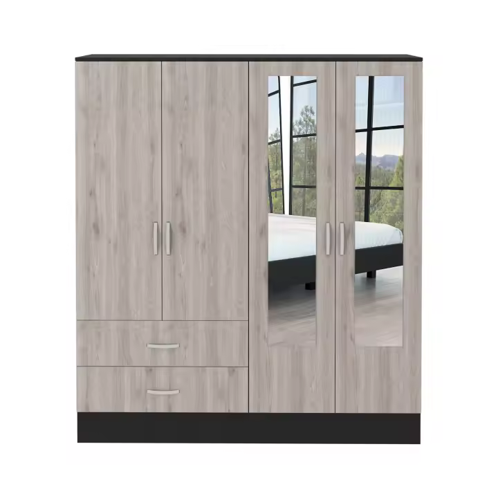 TUHOME Armario Bolton 160 con Espejo y dos cajones, Wengue / Ceniza Madera manufacturada Dormitorio-Almacenamiento - 1