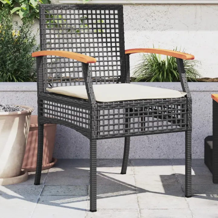 vidaXL Sillas de jardín con cojín 2 uds ratán PE negro y madera acacia - 1