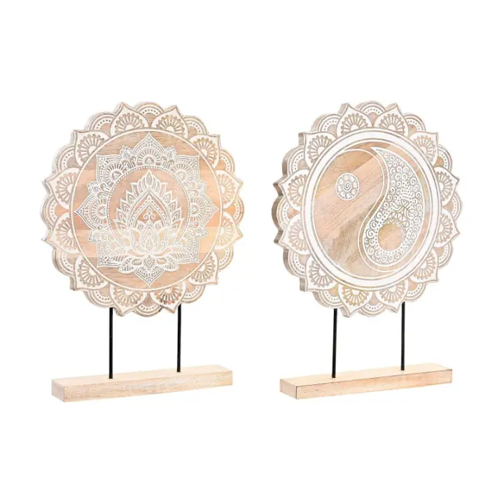 Dcasa Set 2 figura de mesa oriental madera mango natural con peana - 1