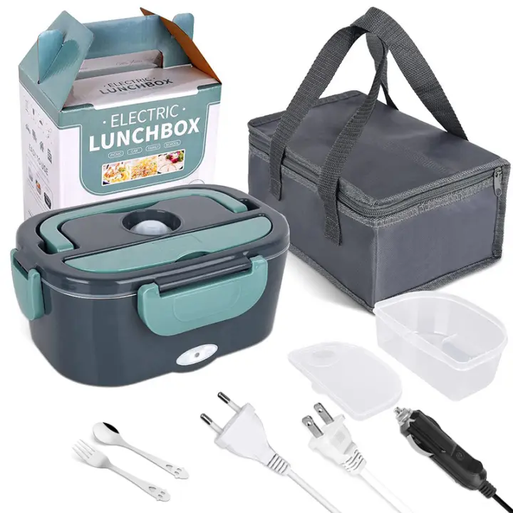 2en1 Fiambrera Eléctrica Calentable Coche+Hogar 220V 1.5L 60W Fiambrera Portátil de Acero Inoxidable Bento Lunchbox Contenedor de Comida Bento Box - 1