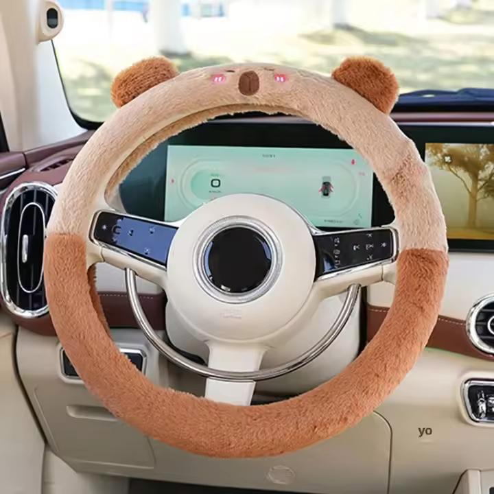 Cubre Volante De Coche De Peluche Capybara Accesorios De Cinturón De Asiento Soporte Colgante Para Auto Decoración Vehicular - 1