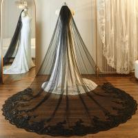 Velo De Novia De Catedral En Luto Negro Con Aplicaciones De Encaje 3x3M Complementos De Boda Para Novia Material De Poliéster - details 0