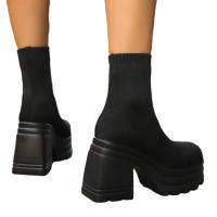 Botas De Mujer Lightweight Casual Con Plataforma Y Tacón Chunky Block Moda Invierno Calf High Sock Botas Material Elástico - details 8
