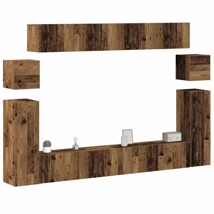 vidaXL Conjunto de mueble de TV 8 piezas montado la pared madera vieja - 1