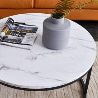 Set de 2 Mesas de Centro Nido, Mesa Redonda con Tablero Blanco Efecto Mármol y Patas Metálicas Negras, 80 cm + 60 cm - details 0