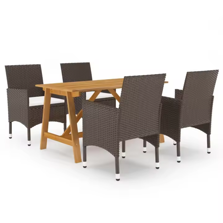 vidaXL Juego de comedor de jardín 5 piezas con cojines marrón - 1