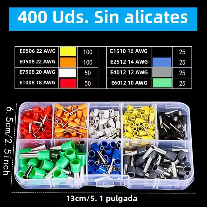 Terminals De Tubo Tubulares Insulados VE 400-2120PCS Conector De Fin De Cord Block Terminador De Cable Electrónico - 1