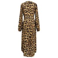 New Fashion Autumn Winter Women's Leopard Print Dress V-Neck High-Waisted Asymmetrical Skirt Casual Ankle-Length Chiffon Dress - details 3