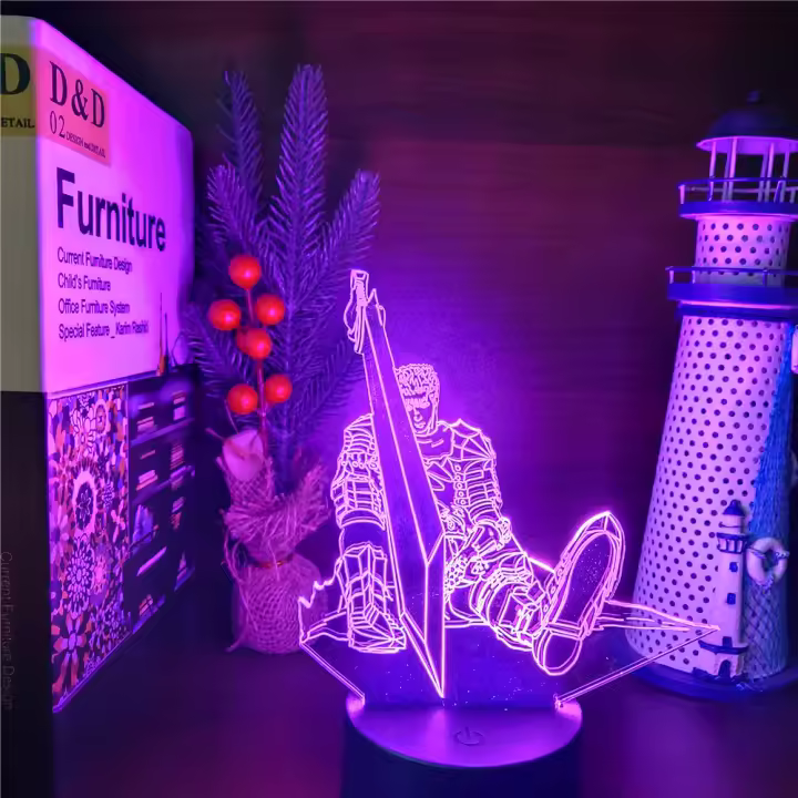 Lámpara LED 3D De Acrílico Berserk Guts Ilusión Anime Luz Nocturna Colorida USB Para Decoración De Habitación Infantil Regalos De Manga - 1