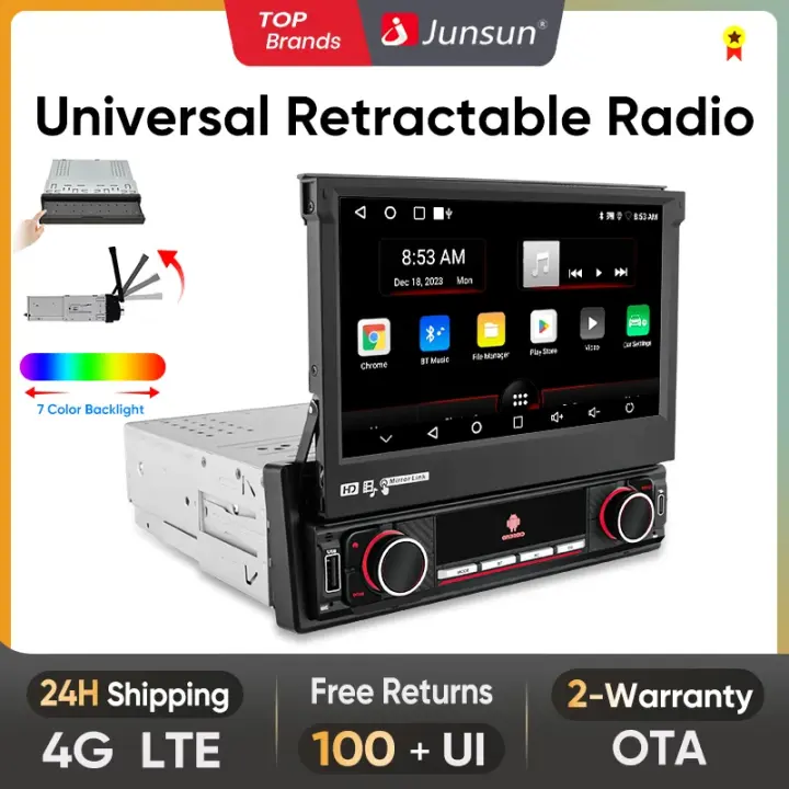 Junsun Radio de coche universal retráctil con pantalla táctil Carplay Android Auto 1 Din replegable Reproductor multimedia para coche MP5 GPS Autorradio. - 1