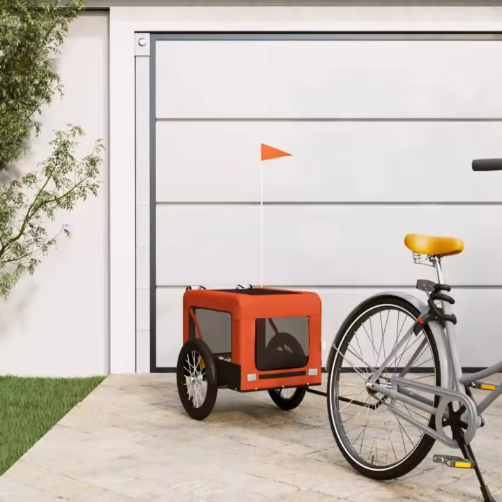vidaXL Remolque de bicicleta mascotas hierro tela Oxford naranja negro - 1