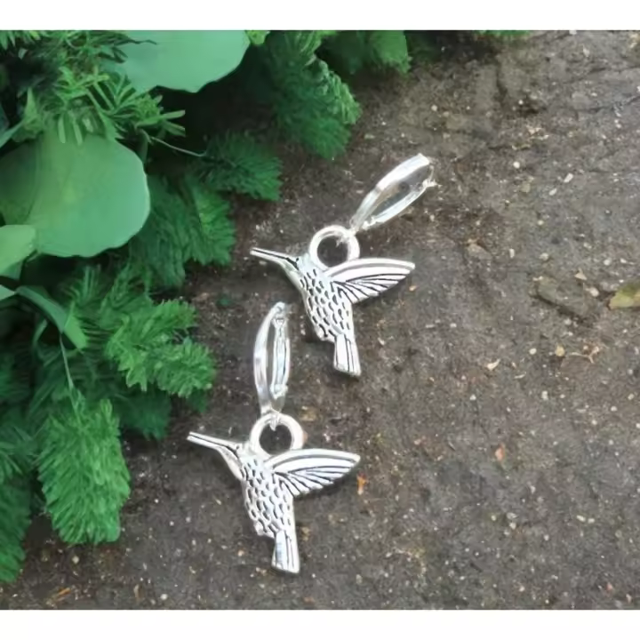 Pendientes de Colibrí en Plata Tibetana, Acero Inoxidable, Joyería Artesanal, Inspirados en la Naturaleza y la Libertad - 1