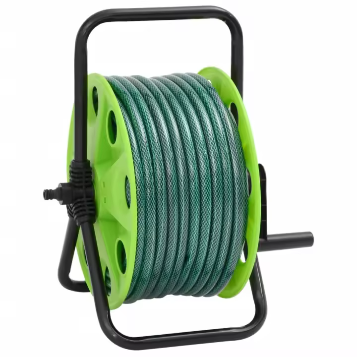 vidaXL Carrete de manguera de pie con set racores PVC verde 0,75" 20 m - 1