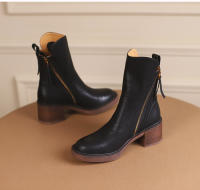 Botas Cortas De Cuero Para Mujer Otoño Invierno Con Tacón Chunky Cierre De Cremallera Botas De Tobillo Plataforma Modernas Talla Grande Confort Transpirables - details 13