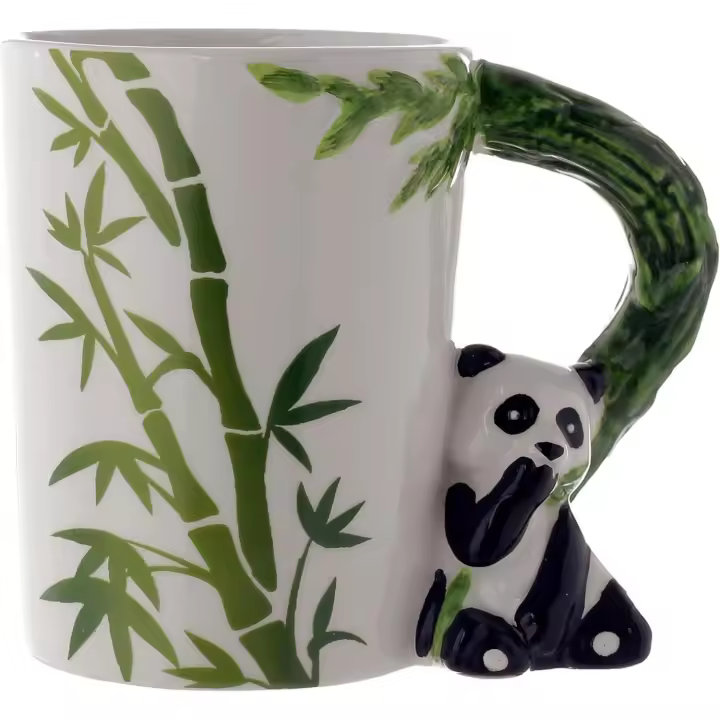 Taza con asa de Panda, bambú, Negro, 8 cm - 1
