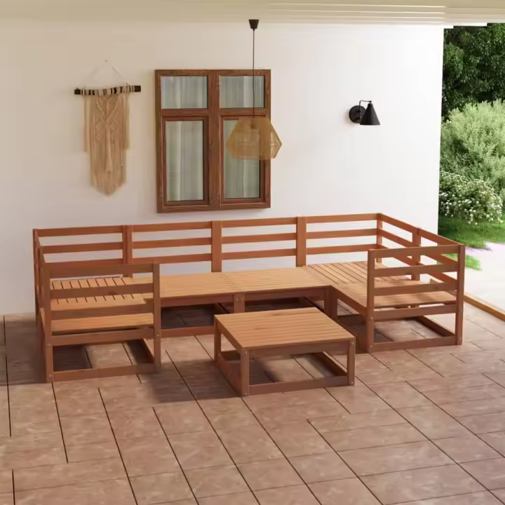 vidaXL Juego de muebles de jardín 7 piezas madera maciza de pino - 1