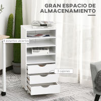 Vinsetto Mueble Auxiliar para Oficina Estudio Gran Espacio de Almacenaje con 3 Cajones 4 Estantes Abiertos 4 Ruedas 38x30x86,8 cm Blanco - details 3