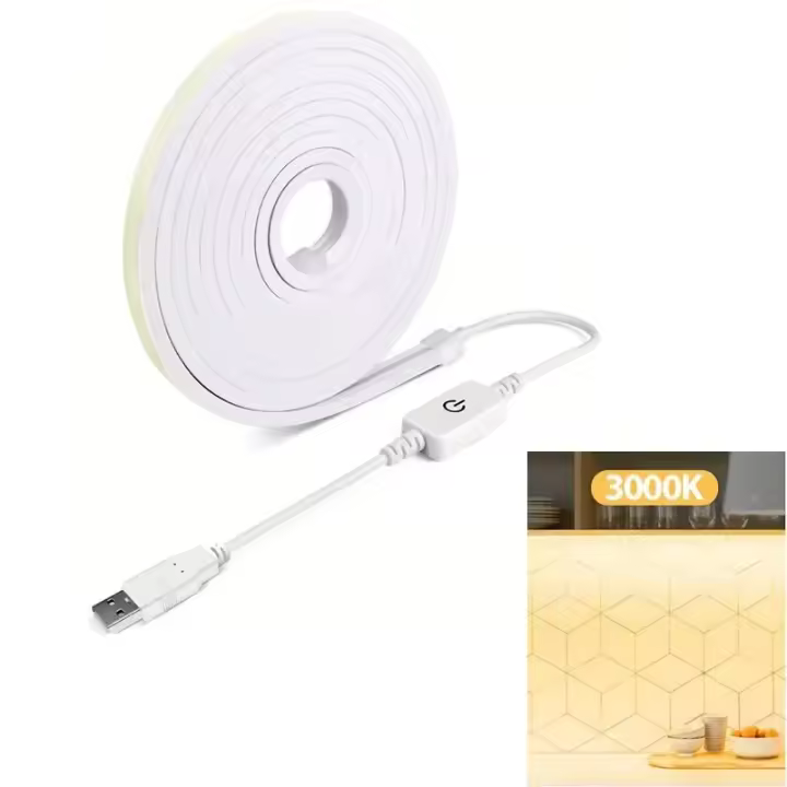 Tira De Luces LED Flexible Y Empotrable 1M Con Sensor Táctil Y Control De Brillo 5V USB Impermeable Para Decoración De Habitaciones Dormitorio Sala De Estar Cocina - 1