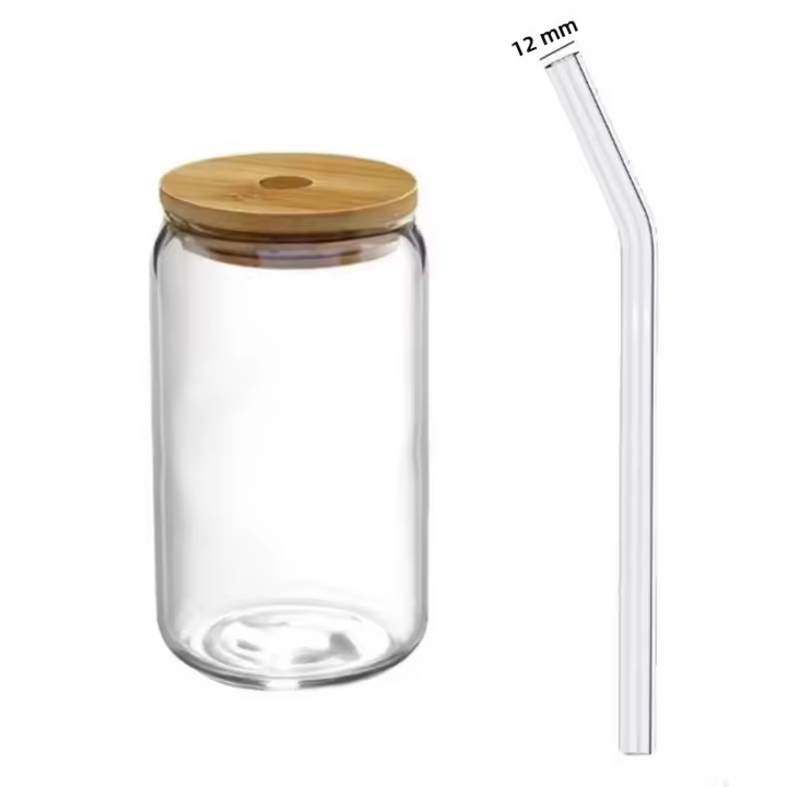 Juego De 1/4/6 Copas De Vidrio Con Tapa Y Pajita Alta Borosilicato Para Jugo Cerveza Leche Mocha Taza De Bubble Tea Transparente - 1