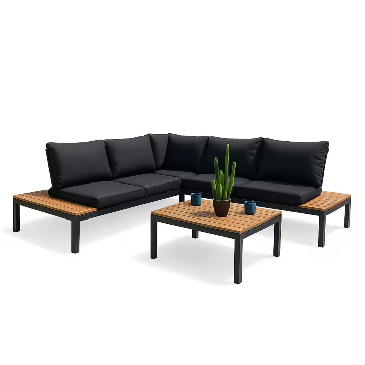 Conjunto Jardín, Esquinero Cómodo y Moderno con cojines (¡EL SET DE COJINES SIN COSTE!), sofá, rinconera, dividido en 4 partes: 2 biplaza de 138,7 cm y 1 mesa de centro de 80 cm, 1 esquinera, Cojines de 120 cm, Diseño elegante, ligero y fácil de mov - 1