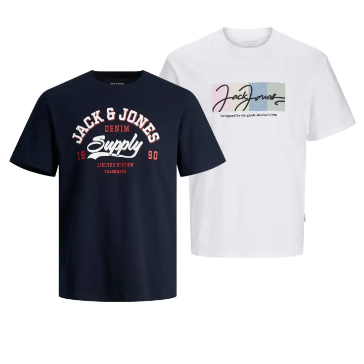 Jack & Jones Hombre Pack 2 Camisetas de Algodón de 160 grs logo estampado moda casual informal  REF 269969 - 284468 - 1