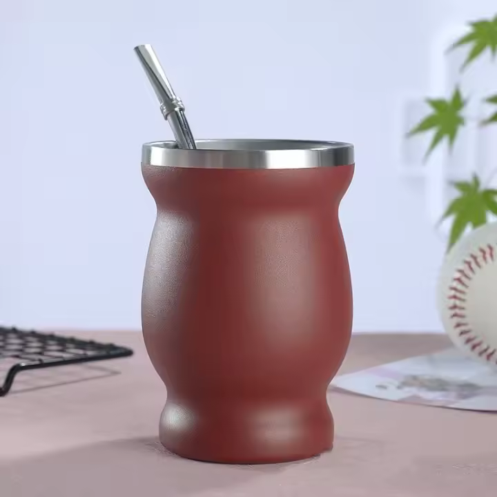 Taza De Té De Goura Natural Mate Doble Aislamiento Con Bombilla Juego De Taza De Té De Acero Inoxidable Ecológico 240ML - 1