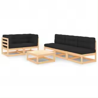 VIDAXL 3083756 juego de muebles de jardín 6 piezas de madera de pino maciza y cojines gris antracita - 1