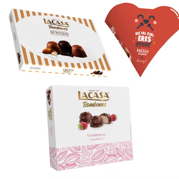 Pack Lacasa bombones corazón mr wonderfull 60G & bombones surtido 95 G & bombones frambuesa 200 g - 1