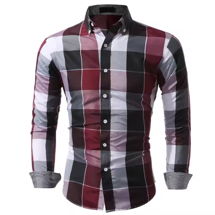 Camisa Larga Para Hombres Con Patoche Casera Top Casual De Cuadros Material Poliéster Estilo Clásico Cierre Soltero Para Todas Las Estaciones - 1