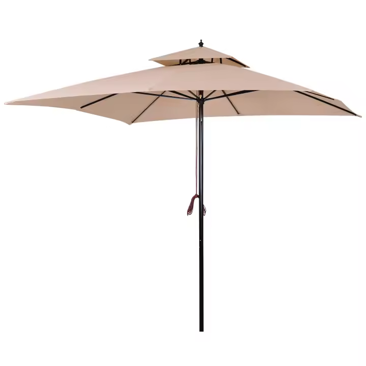 Outsunny Sombrilla Parasol de Acero Grande con Cubierta a Dos Niveles para Jardín Patio Sistema de Polea Mástil Desmonta en Dos Partes Fácil Transportar 300x300x297cm Beige - 1