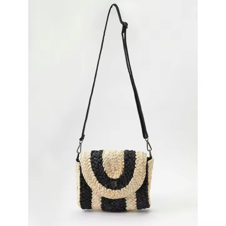 Koroshi Bolso tipo bandolera efecto yute convertible en cartera con Asas larga de hombro efecto piel extraíble con Cierre mediante imán de color Negro para Mujer - 1