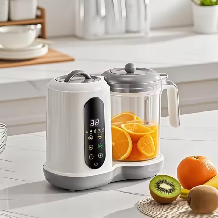 【🏰Corpus Christi】Triturador de alimentos para bebés 2 en 1, 1 litro de capacidad, 2 velocidades, automático, sin BPA, ideal para purés y alimentos infantiles, blanco - Incluye jarra graduada y cuchilla de acero - 1