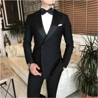 Traje Negro Para Hombre Con Peineta Y Dos Botones Traje De Boda Tuxedo De Prueba Confección Personalizada Para Fiesta Y Uso Diario - details 3