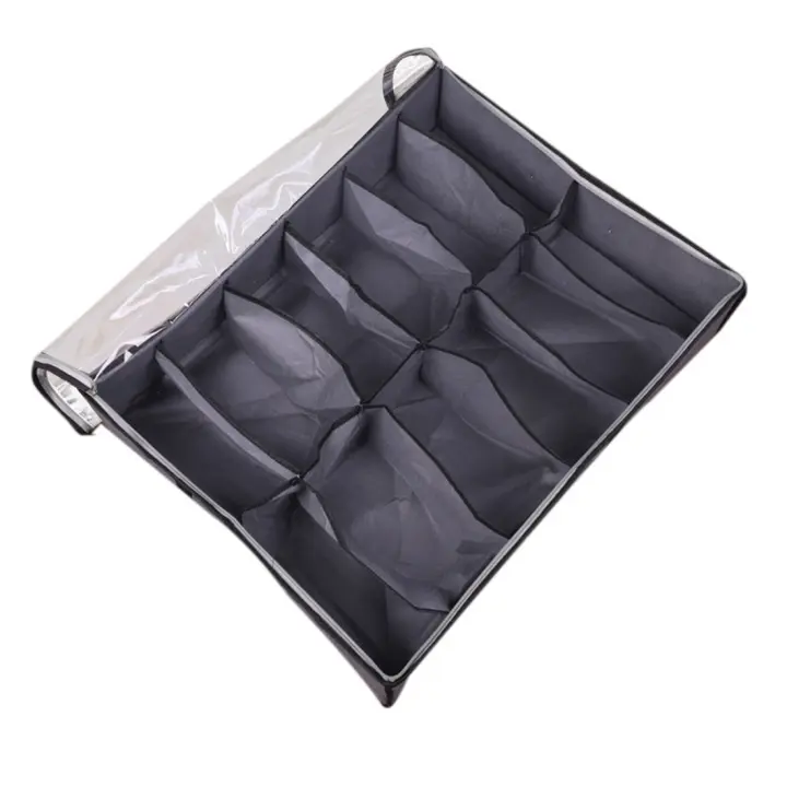 Organizador de almacenamiento de zapatos debajo de la cama, caja contenedor de zapatos de tela plegable con cubierta transparente, bolsa de almacenamiento de ventana transparente - 1