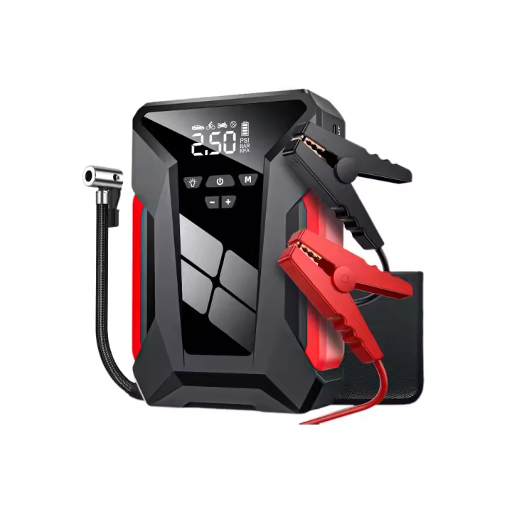 Arrancador portátil de batería de coche de 2000 A y 28 000 mAh, 12 V, Banco de energía de emergencia para automóvil con pinzas de seguridad inteligentes, pantalla inteligente y luz LED, inflador de neumáticos de 150 PSI para viajes y acampadas - 1