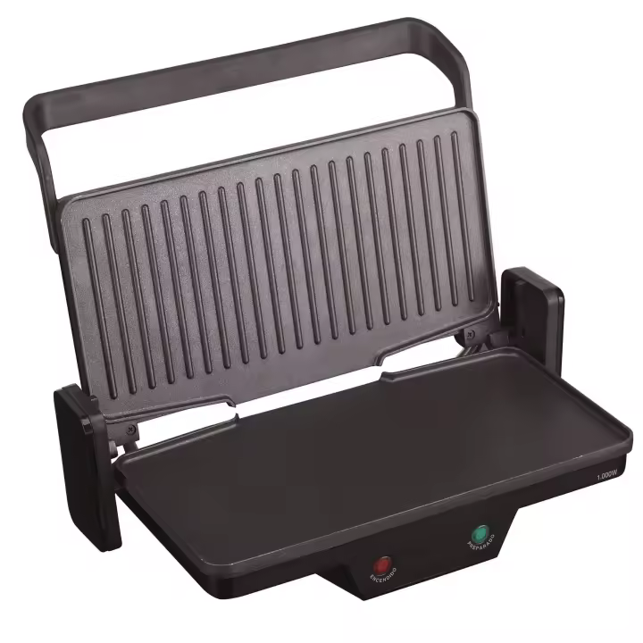 Jata Parrilla Eléctrica Grill de Asar 3 en 1 con Placa Superior Baja Recta 180° Para un Mejor Cocinado Placas mixtas 27 x 14 cm Presión de Asado Uniforme Antiadherente, Color Negro [Clase de eficiencia energética A] - GR266 - 1
