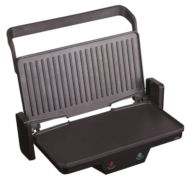 Jata Parrilla Eléctrica Grill de Asar 3 en 1 con Placa Superior Baja Recta 180° Para un Mejor Cocinado Placas mixtas 27 x 14 cm Presión de Asado Uniforme Antiadherente, Color Negro [Clase de eficiencia energética A] - GR266 - 1