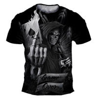 Camiseta De Halloween Para Hombres Estilo Hip Hop Y Streetwear Camiseta De Calavera Sobredimensionada Casual Manga Corta Te De Poliéster Y Spandex - details 3