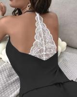 Conjunto De Pijamas De Verano Para Mujer En Encaje Crochet 2 Piezas Top Sin Mangas Y Shorts Estilo Casual V-Neck - details 5