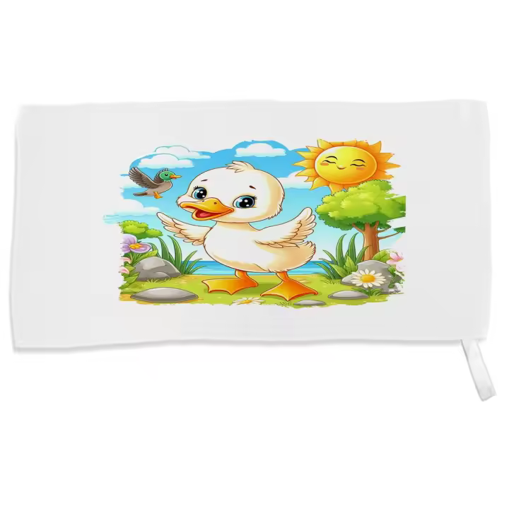 MERCHANDMANIA TOALLA PEQUEÑA ABSORBENTE el patito feo cuento niños infantil dibujos suave personalizada con cinta elastica - 1