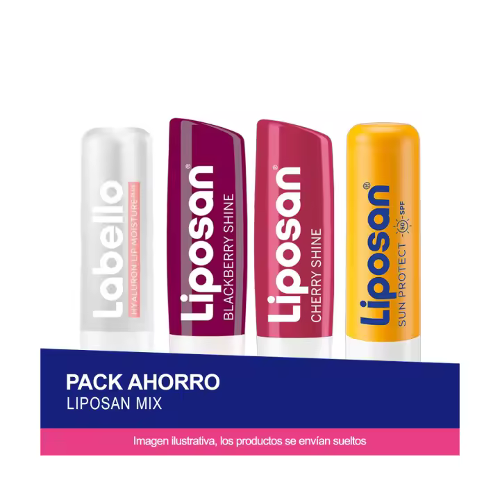 LIPOSAN Pack ahorro - Contiene Cereza, Mora, Solar y Hialurónico - La Combinación Perfecta para Labios Suaves, Protegidos e Irresistibles, ¡Mantén tus Labios Hidratados y Radiantes en Todo Momento! - 1